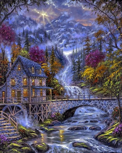 Broderie Diamant | Broderie Diamant - Rivière Nocturne | Broderie Paysages paysages | FiguredArt