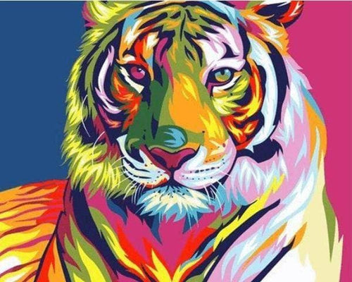 Broderie Diamant | Broderie Diamant - Tigre coloré | animaux Broderie Animaux tigres | FiguredArt