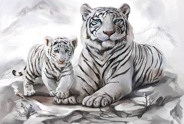 Broderie Diamant | Broderie Diamant - Tigres des Neiges | animaux Broderie Animaux hiver tigres | FiguredArt