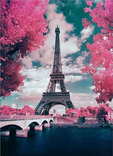 Broderie Diamant | Broderie Diamant - Tour Eiffel en Fleurs | Broderie Romantique Broderie Ville fleurs romantique ville | FiguredArt