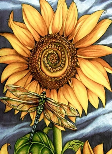 Broderie Diamant | Broderie Diamant - Tournesol et Libellule | animaux Broderie Animaux Broderie Fleurs fleurs | FiguredArt