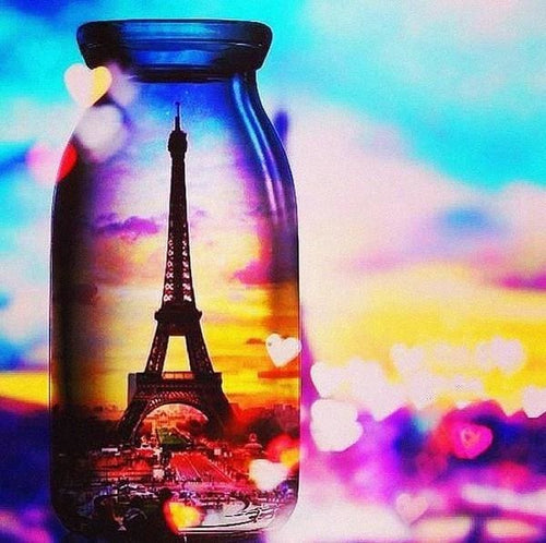 Broderie Diamant | Broderie Diamant - Vase Tour Eiffel | Broderie Romantique Broderie Ville romantique | FiguredArt