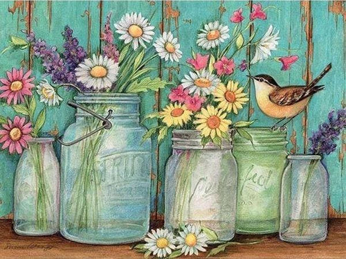 Broderie Diamant | Broderie Diamant - Vases et Oiseau | animaux Broderie Animaux Broderie Cuisine cuisine oiseaux | FiguredArt