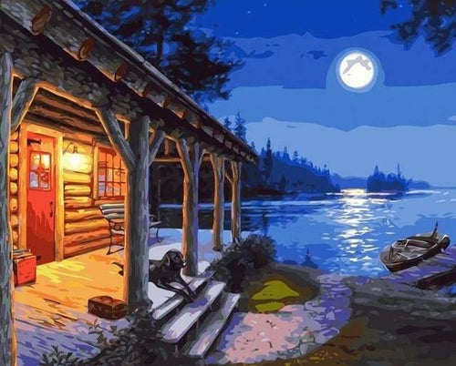 peinture par numéros | Cabane au clair de Lune | intermédiaire paysages | FiguredArt