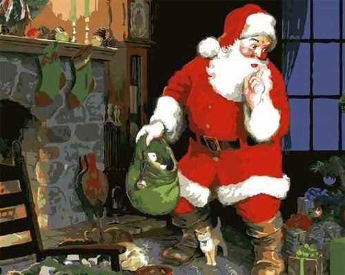 peinture par numéros | Cadeau du Père Noël près de la Cheminée | facile Noël | FiguredArt