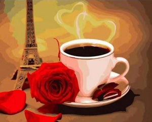 peinture par numéros | Café et Rose rouge | intermédiaire romantique | FiguredArt