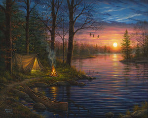 Peinture par numéros Camping au bord du lac | Figured'Art complexe paysages nouveautés