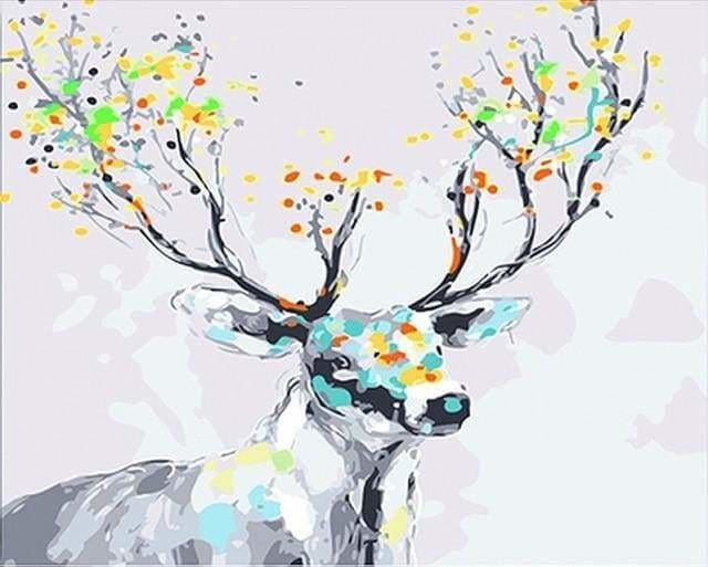 peinture par numéros | Cerf aux bois colorés | animaux facile rennes et biches | FiguredArt