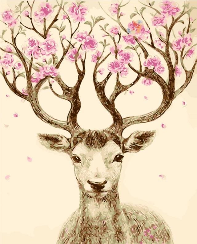 peinture par numéros | Cerf aux bois fleuris | animaux facile fleurs rennes et biches | FiguredArt