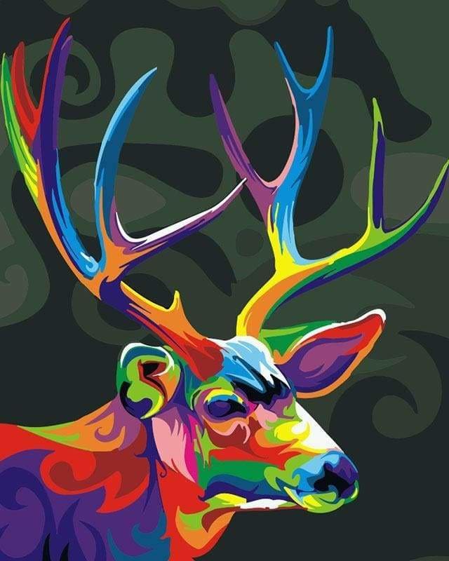 peinture par numéros | Cerf coloré Pop Art | animaux facile Pop Art rennes et biches | FiguredArt