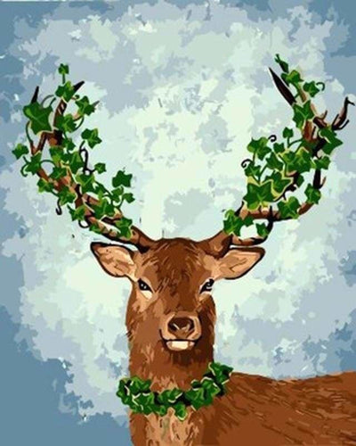 peinture par numéros | Cerf habillé de Lierre | animaux facile rennes et biches | FiguredArt