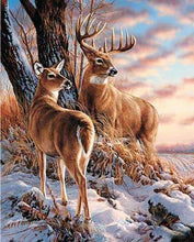 Charger l&#39;image dans la galerie, peinture par numéros | Cerfs en Hiver | animaux complexe rennes et biches | FiguredArt