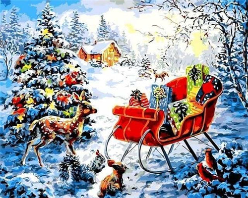 peinture par numéros | Cerfs près des cadeaux de Noël | intermédiaire Noël | FiguredArt