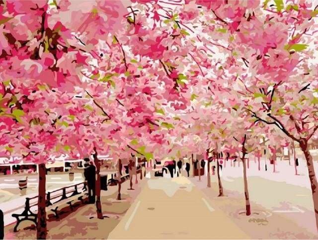 peinture par numéros | Cerisiers en Fleurs | arbres intermédiaire paysages | FiguredArt