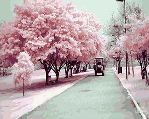 peinture par numéros | Cerisiers en Fleurs au Japon | intermédiaire paysages romantique ville | FiguredArt