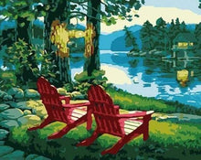 Charger l&#39;image dans la galerie, peinture par numéros | Chaises longues près du lac | facile paysages | FiguredArt