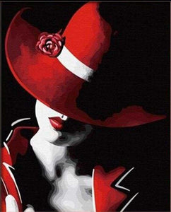 peinture par numéros | Chapeau et Fleur rouges | facile portrait | FiguredArt