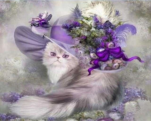 peinture par numéros | Chat au Chapeau pourpre | animaux chats complexe | FiguredArt