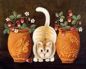 peinture par numéros | Chat au milieu des Vases | animaux chats fleurs intermédiaire | FiguredArt