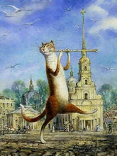 Charger l&#39;image dans la galerie, peinture par numéros | Chat avec flûte | animaux chats complexe | FiguredArt