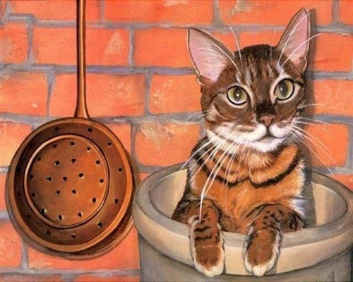 peinture par numéros | Chat caché dans la Cuisine | animaux chats facile | FiguredArt