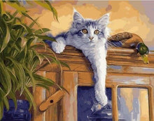 Charger l&#39;image dans la galerie, peinture par numéros | Chat et Canard perchés | animaux canards chats intermédiaire oiseaux | FiguredArt