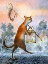 Charger l&#39;image dans la galerie, peinture par numéros | Chat et Oiseau dans une Cage | animaux chats complexe | FiguredArt