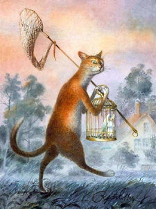 peinture par numéros | Chat et Oiseau dans une Cage | animaux chats complexe | FiguredArt