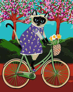 peinture par numéros | Chat noir à Bicyclette | nouveautés abstrait animaux chats facile | FiguredArt