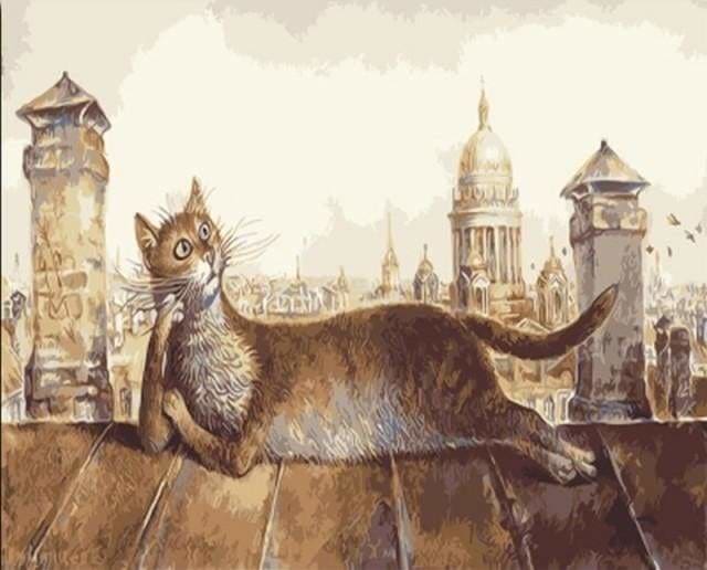 peinture par numéros | Chat se reposant sur un toit | animaux chats facile | FiguredArt