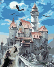 Charger l&#39;image dans la galerie, peinture par numéros | Château et Loup | animaux facile loups paysages | FiguredArt