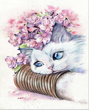 Charger l&#39;image dans la galerie, peinture par numéros | Chaton blanc et Fleurs | animaux chats complexe fleurs | FiguredArt