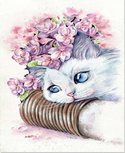 peinture par numéros | Chaton blanc et Fleurs | animaux chats complexe fleurs | FiguredArt