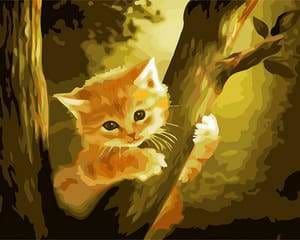 peinture par numéros | Chaton perché | animaux arbres chats facile | FiguredArt