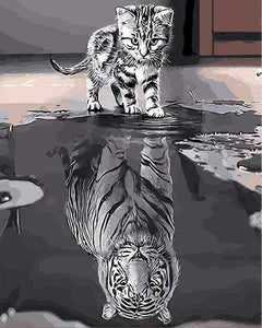 peinture par numéros | Chaton Reflet Tigre | animaux chats facile tigres | FiguredArt