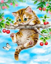 Charger l&#39;image dans la galerie, peinture par numéros | Chaton suspendu à une Branche | animaux arbres chats intermédiaire | FiguredArt