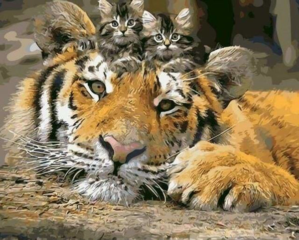Peinture Par Numéros Animaux Pour Enfants Et Adultes - Kit 4 Tableaux Avec Cadre (tigre, Lion, éléphant, Chien) 20x20cm | Cadeau Créatif - 9