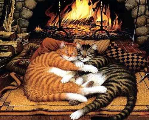 peinture par numéros | Chats au coin du Feu | animaux chats intermédiaire | FiguredArt