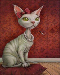 peinture par numéros | Chatte au Collier et Porte-Cigarette | animaux chats complexe fleurs | FiguredArt