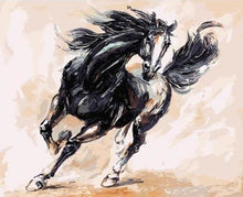 Charger l&#39;image dans la galerie, peinture par numéros | Cheval noir au Galop | animaux chevaux intermédiaire | FiguredArt