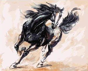 peinture par numéros | Cheval noir au Galop | animaux chevaux intermédiaire | FiguredArt