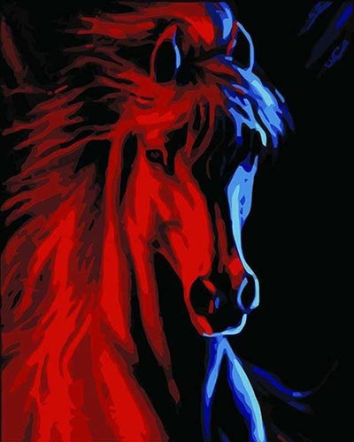 peinture par numéros | Cheval Rouge et Bleu | animaux chevaux facile | FiguredArt