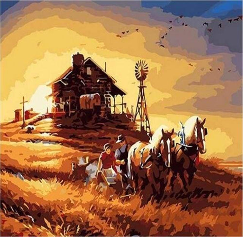 peinture par numéros | Chevaux dans un Ranch | animaux facile paysages | FiguredArt