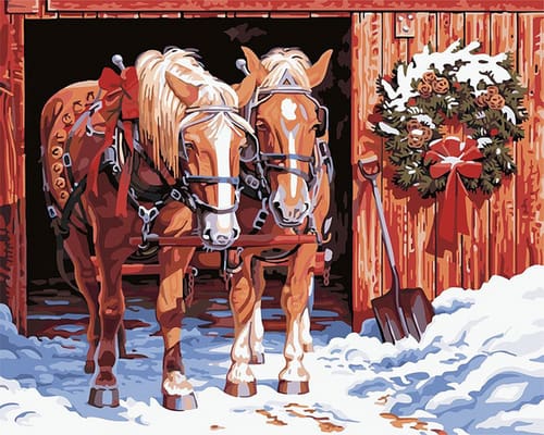 peinture par numéros | Chevaux en hiver | animaux chevaux intermédiaire | FiguredArt