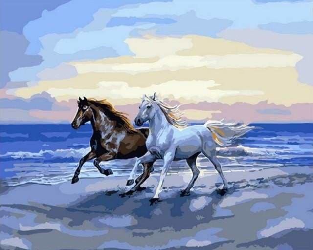 peinture par numéros | Chevaux sur la plage | animaux chevaux facile | FiguredArt