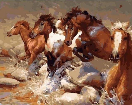 peinture par numéros | Chevaux traversant la Rivière | animaux chevaux intermédiaire | FiguredArt