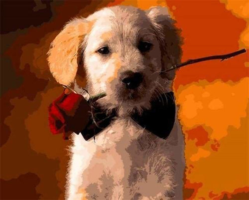 peinture par numéros | Chien à la Rose | animaux chiens facile | FiguredArt