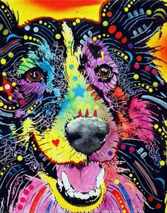 peinture par numéros | Chien coloré souriant | animaux chiens complexe Pop Art | FiguredArt