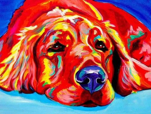 peinture par numéros | Chien rouge allongé sur le Sol | animaux chiens intermédiaire | FiguredArt