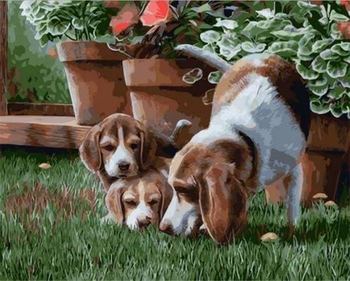 peinture par numéros | Chiens reniflant lHerbe | animaux chiens complexe | FiguredArt